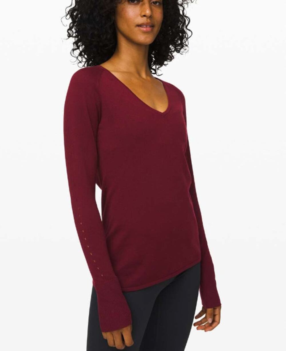 Lululemon Stand Steady V-Neck Sweater in Deep Rouge